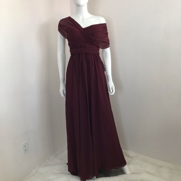 New NWT Birdy Grey “Grace” Convertible Chiffon Gown Maxi Dress Cabernet Burgundy - Picture 12 of 16
